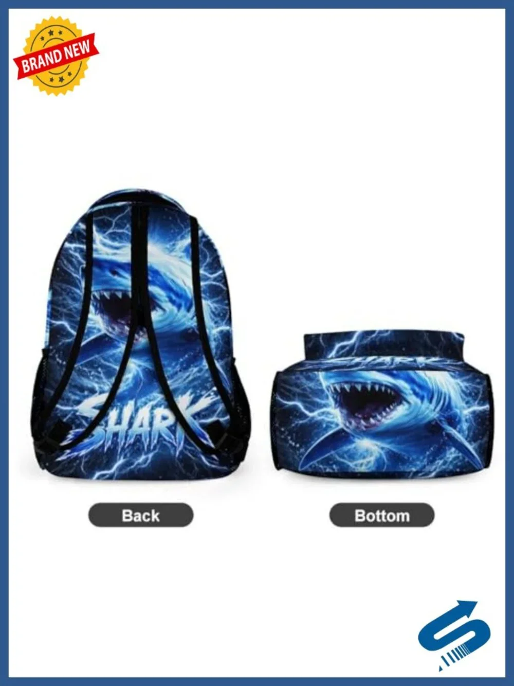Shark Lightning Print Backpack 600D Oxford Fabric Large Capacity School Bag